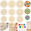 9 Pcs 7" 9" 11" Diwali Rangoli Mats for Decoration Wooden Rangoli Stencils DIY Floral Diwali Party Decorative Plates Wood Mandala Kit with Sand for Home Festivals Supplies (Style 2)
