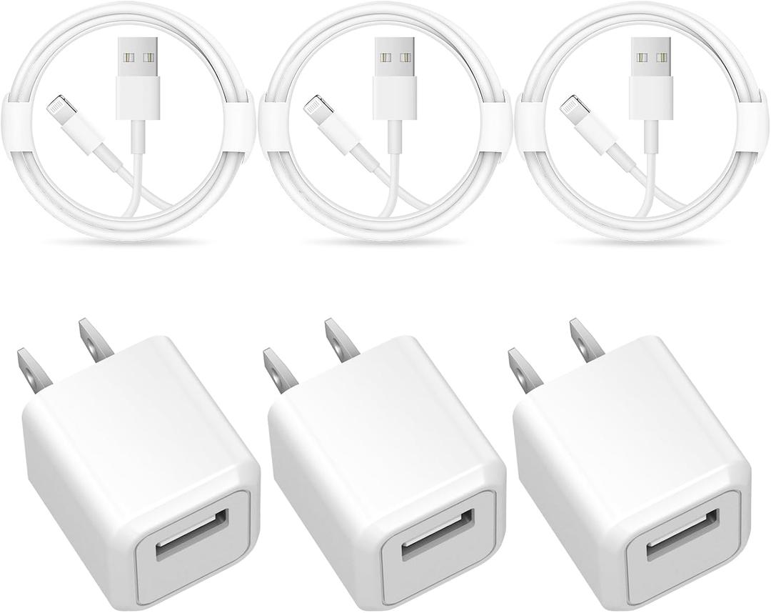 iPhone Charger - 3 Pack USB Wall Charger Cube Block Adapter with 6Ft USB Fast Charging Cable Compatible with iPhone 14 13 12 11 Pro Max XR XS X 8 7 6 Plus, iPad