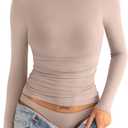 EasyGala Womens Double Lined Long Sleeve Shirts Crewneck Ruched Top Tight Fitted Basic Tee Fall Going Out Outfits 2026, Small