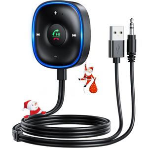 Bluetooth 5.3 Aux Car Adapter, SONRU Bluetooth Receiver for Car [Dual Connection & Mic Noise Cancellation], Aux Adapter with Plug-and-Play for Music/Hands-Free Calls/Stereo Audio (Black)