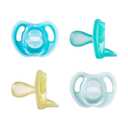 Tommee Tippee Ultra-Light Silicone Pacifier, 6-18 Months, Symmetrical One-Piece Design, BPA-Free Silicone Binkies, Blue/Green/Yellow, Pack of 4