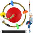 Tree Swing Climbing Rainbow Rope, Heavy Duty Swing Disc Seat Replacement for Kids with Hanging Strap and Platform Carabiners Indoor/Outdoor Playground Accessories (Red)