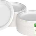 Aricsen 100 Pack 7 Inch Compostable Disposable Round Paper Plates, Natural White Biodegradable Sugarcane Bagasse PFAS-Free Eco-Friendly Dinner Plates for Party Wedding Picnic BBQ (100, 7 INCH)