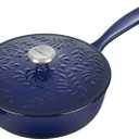 Le Creuset Olive Branch Collection Enameled Cast Iron Saucier, 2.25 qt., Indigo with Embossed Lid