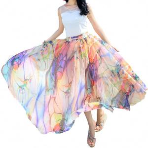 Afibi Women Full/Ankle Length Blending Maxi Chiffon Long Skirt Beach Skirt S
