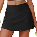 PINSPARK Womens Tennis Skirt High Waisted Golf Skort with 2 Pockets Stretchy Athletic Skirts for Workout Pickleball Running (Black, L)