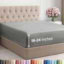 Extra Deep King Fitted Sheet - Hotel Luxury Single Fitted Sheet Only - Easily Fits 18 inch to 24 inch Mattress - Ultra Soft, Wrinkle Free with Extra Deep Pockets - Breathable & Comfy - Heathered Grey