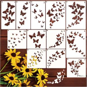 Large Butterfly Stencils for Painting A4 - Paint Stencils for Wood Burning, Art Craft, Canvas, Furniture, Wall (12 Butterflies)