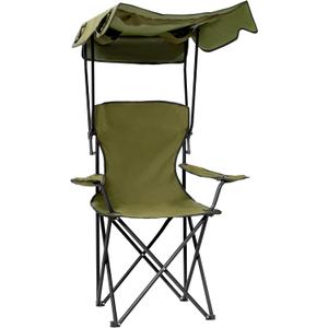 Folding Camping Chair with Canopy, Portable Outdoor Beach Chair for Fishing, BBQ, Picnic, Backyard, Lightweight Sun Shade Chair with Cup Holder, Army Green