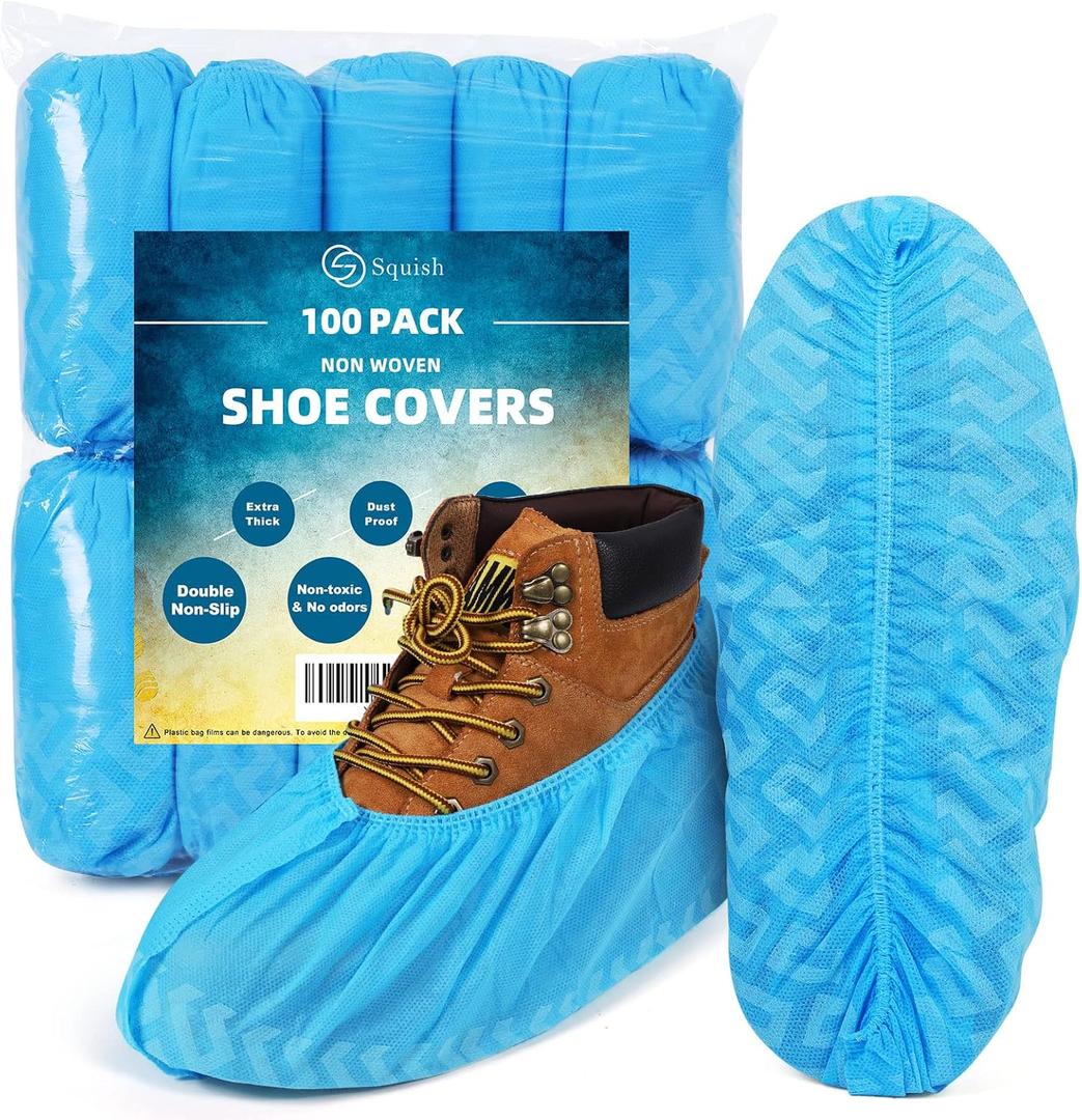squish Shoe Covers Disposable Non Slip, Thick Extra Disposable Boot Covers Slip Proof Shoe Cover for Indoors Outdoors Recyclable Durable Protector Covers Fits Virtually Most Shoes 90 Pack(45 pairs)