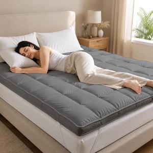 Mattress Topper King Size, 2 Inch Extra Thick Soft Microfiber Bed Topper, Quilted Mattress Padding, Breathable & Fluffy, 78x72x2 Inches | Grey