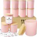 SUPMIND 12 Pack 10oz Pink Glass Candle Jars for Making Candles with Bamboo Lids Sticky Labels Warning Labels for Making Candles Empty Containers - Dishwasher Safe