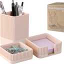 Aesthetic Desk Organizers and Accessories Set of 3 with Pen Holder,Paperclip Holder,Sticky Note Holder - Durable Plastic Pencil Holder for Office Women Men-Teacher Appreciation/Back-to-school Gift (Apricot)