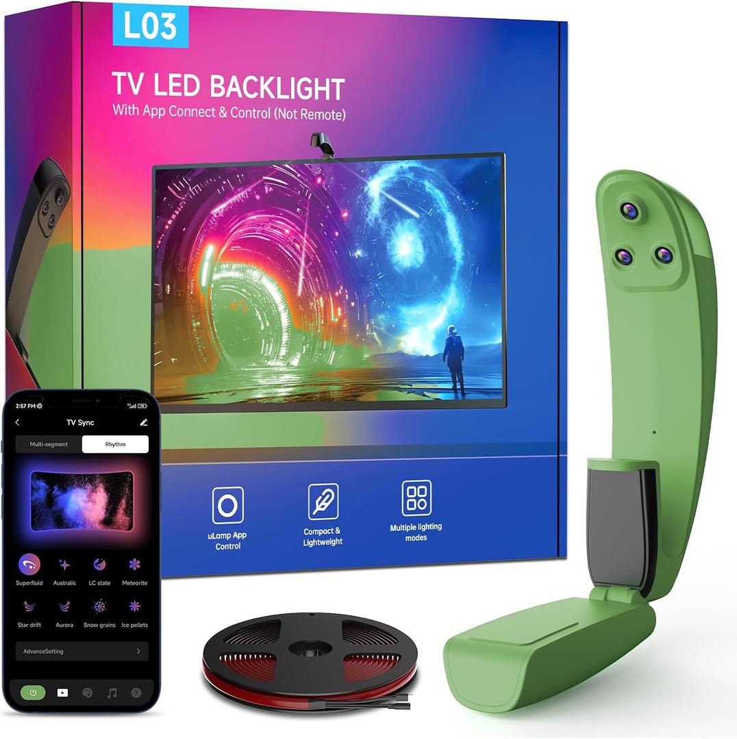 AYEDLOE TV LED Backlight with Screen Sync 3-way Sensor, 14.76Ft Cuttable RGB SLED Strip for 55-65 inch, App Control, Color Changing Lights that Sync with TV for Gaming, Music, Movies, Gifts