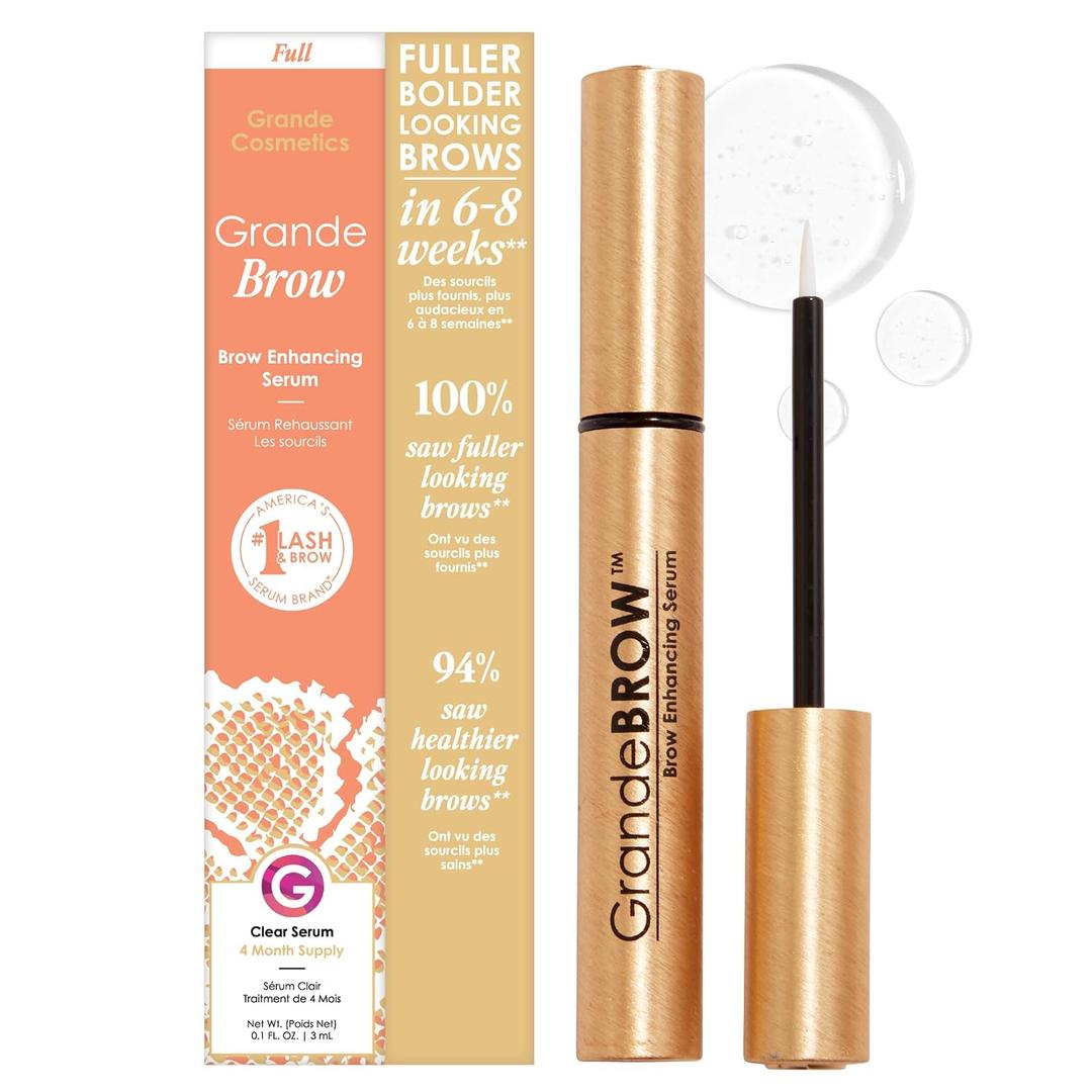 Grande Cosmetics GrandeBROW Brow Enhancing Serum for Fuller, Bolder, Looking Eyebrows - Brow Serum With Vitamins, Peptides, Antioxidants, Amino Acids, Cruelty Free - 4 Month Supply (3 mL)