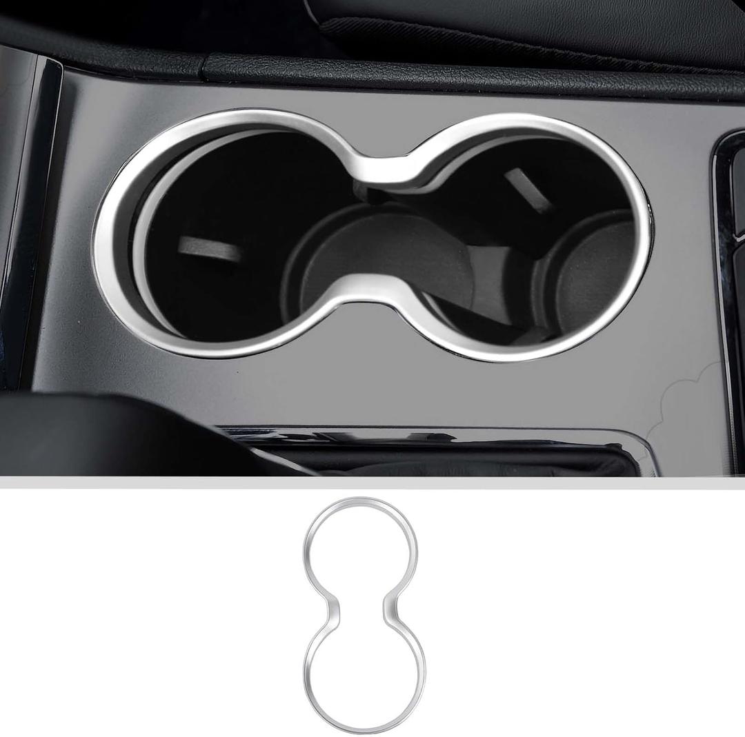 JWWY Front Cup Holder Ring Surround Trim Fit for 2011-2021 Jeep Grand Cherokee Interior Accessories abs Silver
