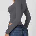 QINSEN Women's Sexy Square Neck Bodysuit Long Sleeve Double Lined Shirt Tops (Purple, S)