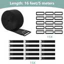 2In x 16Ft Cable Straps Heavy Duty With 15 Buckles, Black Hook and Loop Straps, Reusable Cable Ties for Organizer or Storage
