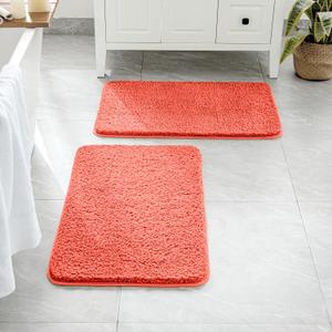 MIULEE Living Coral Bathroom Rugs Set 2 Piece, Soft Absorbent Microfiber Bath Mat Set, Non Slip Quick Dry Machine Washable Plush Shaggy Bath Rugs for Bathroom Floor, Tub and Shower, 16x24 inches