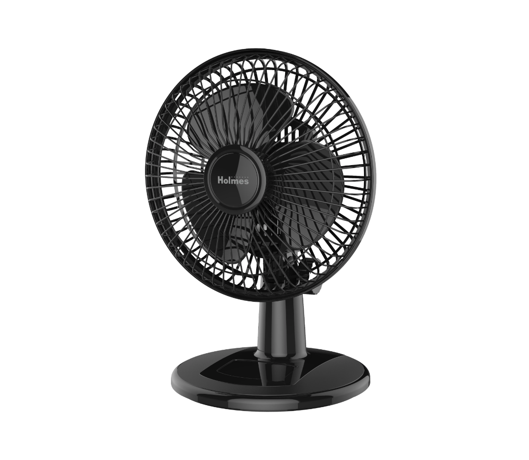 Holmes 6” Personal Table Fan – 2 Speeds, Compact, 15° Head Tilt, Wide-Angle Oscillation, Black