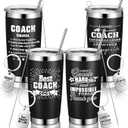 4 Sets Coach Gifts Best Coach Ever Stainless Steel Tumbler Coffee Mug with Keychain 20 oz Appreciation Gift Travel Tumbler for Soccer Volleyball Football(Artistic Pattern,Black)