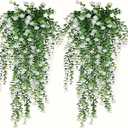 2 Pack Artificial Eucalyptus Vine Garland - UV Resistant Fake Greenery for Outdoor & Indoor Decor, Wedding, Home, Party, Get Well Gifts, Plastic Hanging Plants (White)