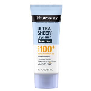 Neutrogena Ultra Sheer Dry-Touch Sunscreen Lotion, Max 100+ Broad Spectrum SPF 100 UVA/UVB Protection, Lightweight, Non-Greasy Sunscreen, Oxybenzone-Free, Antioxidant, Travel Size, 3 fl oz