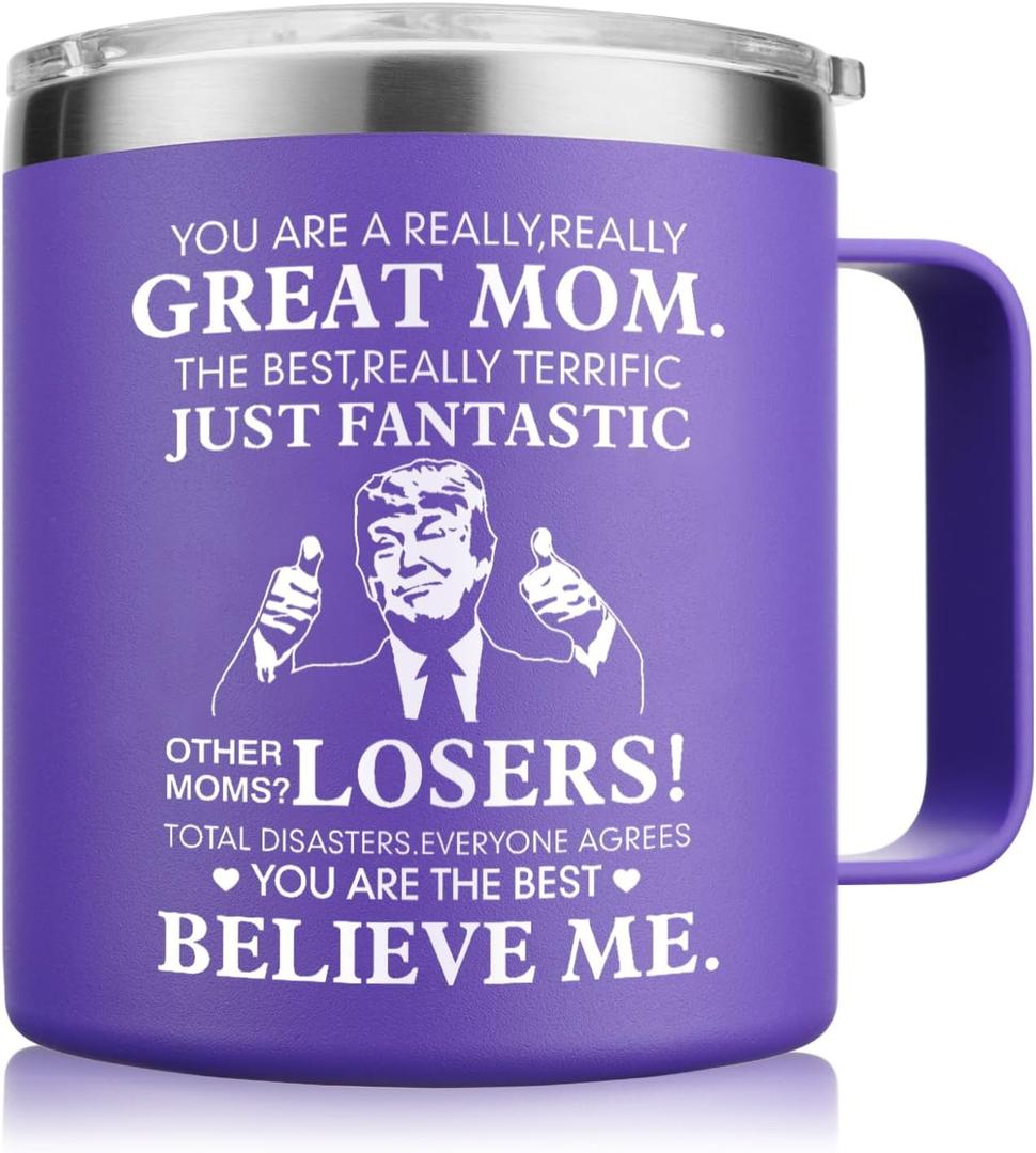 NOWWISH Christmas Gifts for Mom from Daughter Son, 14oz Great Mom Coffee Mug, Cool Birthday Stocking Stuffer for Women Wife Grandma, Purple