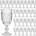 48 Pcs Plastic Goblets 7.5oz Vintage Goblet Plastic Glasses Colored Retro Embossed Water Goblets for Bar Juice Baby Shower Wedding Reception Grand Event Party (Clear)