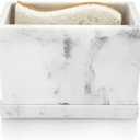 Essentra Home White Marble Kitchen Sponge Holder, Modern Kitchen Sink Caddy with Drain Tray