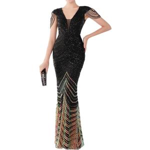 houstil Formal Dresses for Women Sequin 1920s Full Length Evening Party Gown Great Gatsby Cocktail Wedding Dress XXL