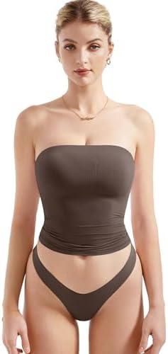 SUUKSESS Women Sexy Tube Top Summer Y2K Going Out Double Lined Basic Tank Top Size Medium
