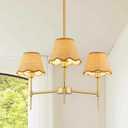 Gold Farmhouse Chandelier 3-Light Boho Pendant Lamp with Rattan Shade 26 Rustic Chandelier Light Fixture with Height Adjustable Hanging Pole for Dining Room, Living Room, Bedroom, E12 Base