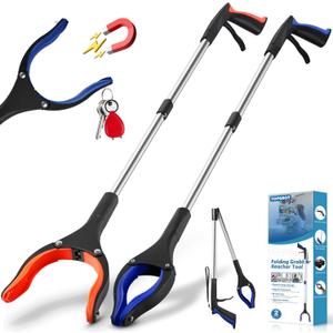 32 Grabber Reacher Tool, 2-Pack Foldable Reacher Grabber Pickup Tool with 90 Rotating Jaw & Magnets, Trash Picker Upper Grabber, Lightweight Grabbers for Seniors Heavy Duty