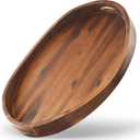Acacia Wood Ottoman Tray with Handles - 20" x 15" Round - Large Oval Serving Trays for Living Room -Wooden Trays Decorative for Kitchen Counter, Coffee Table, Breakfast in Bed (Walnut Color)