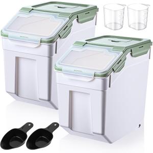 2 Pcs 55 lbs Grain Rice Storage Container Flour Bin with Wheels Cup Leak Proof Pet Food Storage Boxes Seal Locking Lid Plastic Rice Containers Set for Cereal Flour Cat Dog Food (Green)
