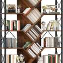 YITAHOME Industrial Tree Bookshelf, Large 5 Tier Bookcase Tall Standing Book Shelves Organizer Display Rack for Living Room Home Office, Rustic Brown (11.8"D x 55.1"W x 70.8"H)