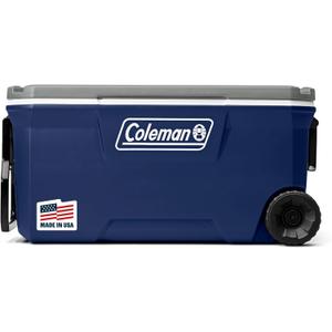 Coleman Classic Series Insulated Portable Rolling Cooler with Wheels, Leak-Resistant Outdoor Hard Cooler Keeps Ice up to 5 Days, 100-Quart