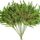8PCS Christmas Norfolk Pine Stems, Real Touch 18 Inches Artificial Norfolk Pine Branches with Pinecones Faux Plastic DIY Greenery Pine Picks for Xmas Home Garland Indoor Outdoor Dcor