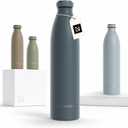 LARS NYSM Stainless Steel Insulated Water Bottle 12oz 17oz 25oz 34oz 51oz | Insulated Thermo Flask for Hot and Cold Beverages | Leakproof Drinking Bottle (Stone Blue, 33.9oz) (33.8 Ounces)