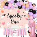 Halloween Spooky One 1st Birthday Decorations for Girls - Pink and Purple Balloons Garland Arch Kit Ghost Balloons Backdrop, First Bday Party Supplies for One Year Old Girl