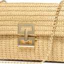 SWEETV Straw Purse Woven Beach Bag Summer Straw Clutch Purse Boho Crossbody Bags for Women Small Raffia Shoulder Bag (Khaki)