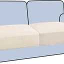 H.VERSAILTEX Stretch 2 Piece T Cushion Sofa Slipcovers Individually Sofa Cushion Covers for 2 Cushion Couch Sofa Seat Cushion Covers with Elastic Bands Featuring Thicker Jacquard Fabric, Cream