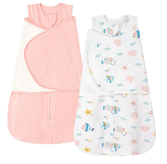 ZIGJOY Sleep Sack Swaddle 1.0 Tog Baby Wearable Blanket 100% Cotton Baby Swaddle Blanket for Newborns 06 Months Ocean&Pink