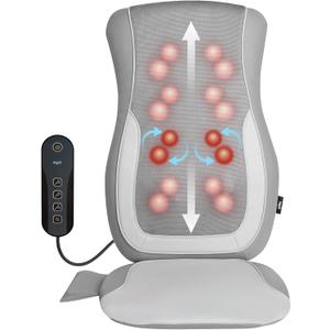 Mynt Gray Back Massager for Chair with Heat for Deep Tissue, Mesh Shiatsu Massage Chair Pad with 4 Deep Kneading Nodes, Heated Back Massage with a Seat Cushion