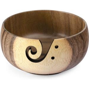 Little World Yarn Bowl - Wooden Yarn Bowls for Crocheting with Holes, Preventing Slipping and Tangles, Handmade Craft Knitting Bowl Yarn Holder Mothers Day Gift for Knitting Lovers (Coconut)