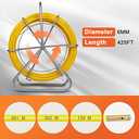 FAHKNS 425FT Fish Tape Fiberglass 1/4 inch(6MM) Fishing Wire Puller Duct Rodder Cable Running Electrical Fishtape Tool Rod with Steel Reel Stand Through Wall Pipe Length Marking in Meter