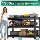 48" W Storage Garage Shelving: 1,500 Lbs Heavy Duty Steel Metal Utility Shelves, 3 Tier Adjustable Rack Units Black 48" W x 16" D x 36" H