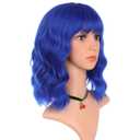 eNilecor Dark Blue Wig Short Colored Curly Wavy Synthetic Bob Wigs with Air Bangs 14" Natural Wigs for Party Cosplay Fun Colorful Wigs for Women