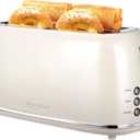 Roter Mond 4 Slice Toaster Retro Stainless Steel Toaster with Bagel, Cancel, Defrost Function and 6 Bread Shade Settings Bread Machine, Long Extra Wide Slots and Removable Crumb Tray, Cream